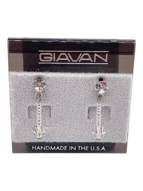 Vintage NOS GIAVAN Crystal Rhinestone Drop Earrings Bridal Prom Silver Tone